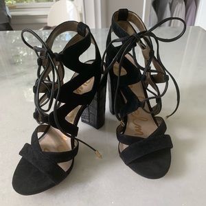 Sam Edelman black faux suede cage sandal 7